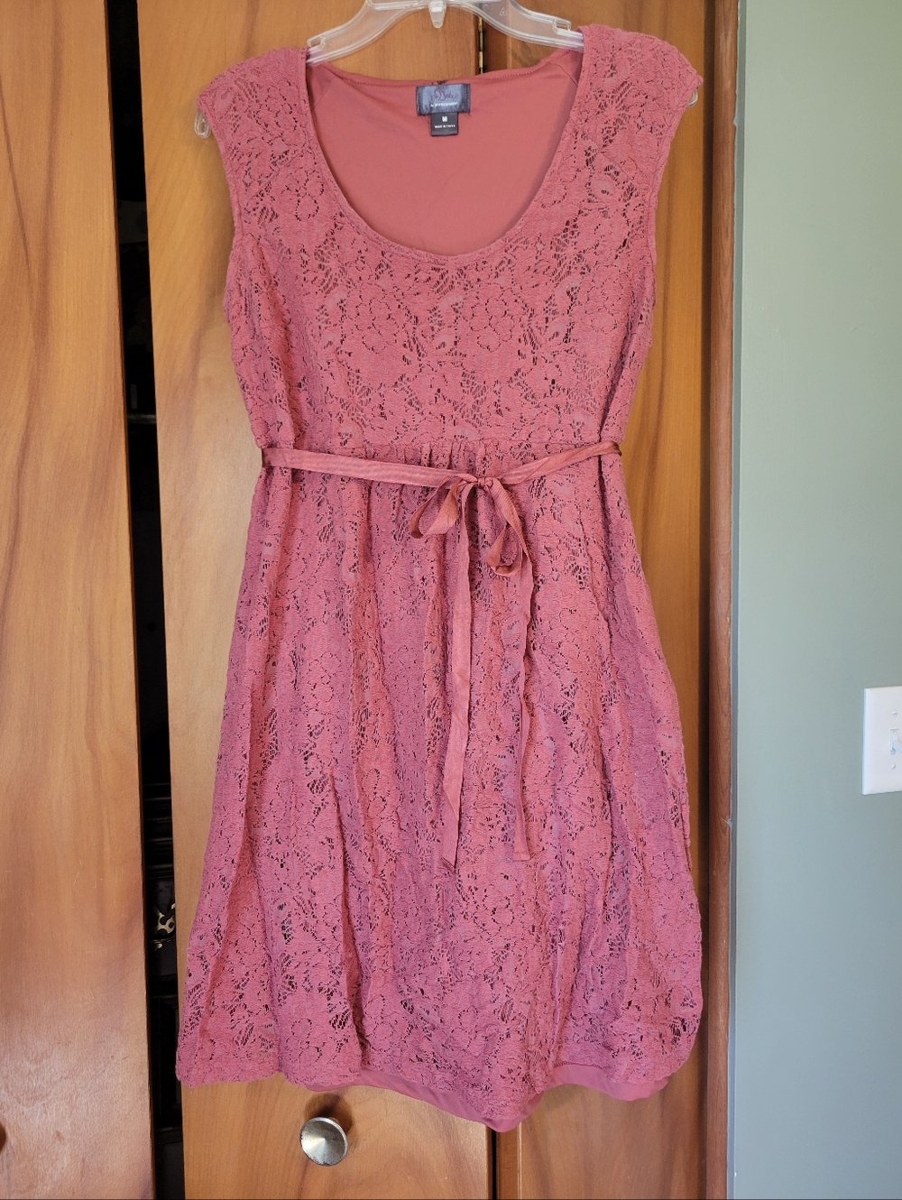 Motherhood Dusty Rose Lace Maternity Dress with Belt